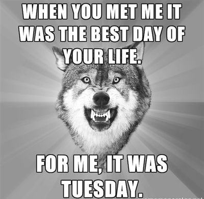 WHEN YOU MET ME IT WAS THE BEST DAY OF YOUR LIFE. FOR ME, IT WAS TUESDAY.